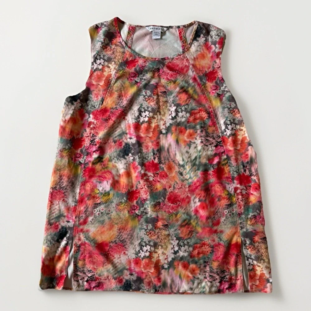 Athleta Refined Zephyr Tank Floral Print Sleeveless Workout Top Sz M Motion Blur - Picture 2 of 12